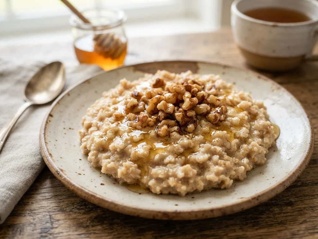 Овсяная каша с грецкими орехами и мёдом