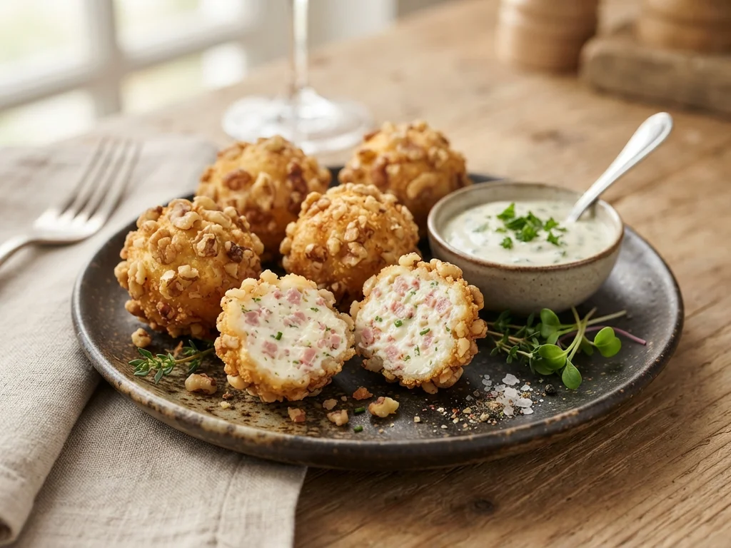 Сырные шарики с ветчиной и орехами