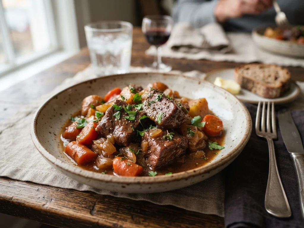 Говядина, тушенная с овощами